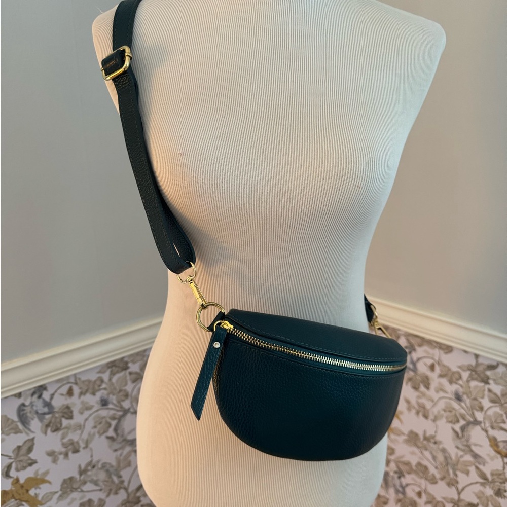 Quince Dark Green Leather Crossbody Bag Sling Fanny Pack
